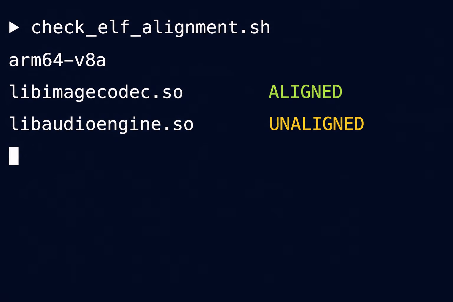 check elf alignment terminal