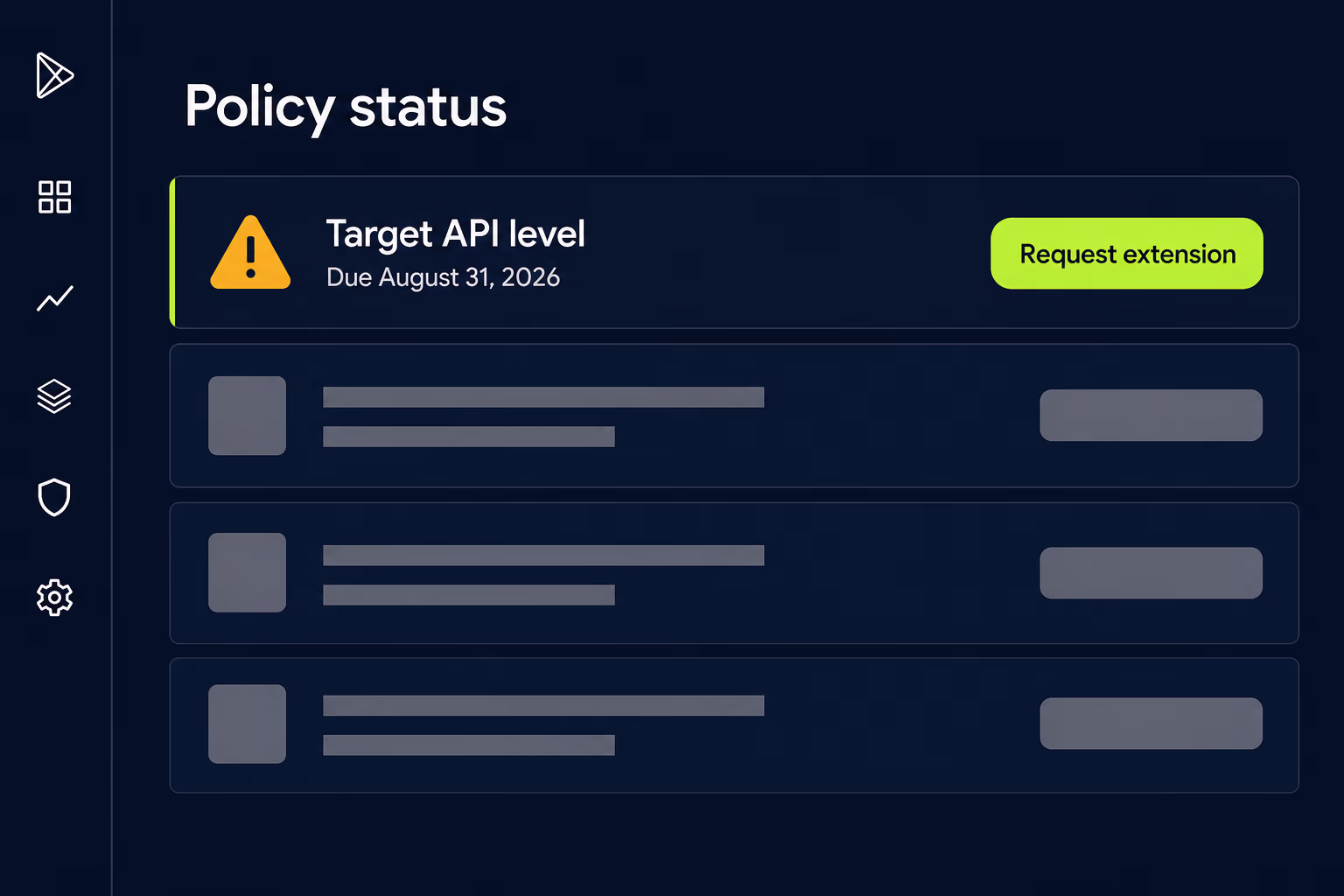 play console policy status target api extension